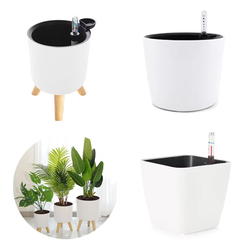Self Watering Insert - 1PC 屋内プラスチック植木鉢自己散水植木鉢水位インジケーター付き家の装飾盆栽ポット植物アクセサリー