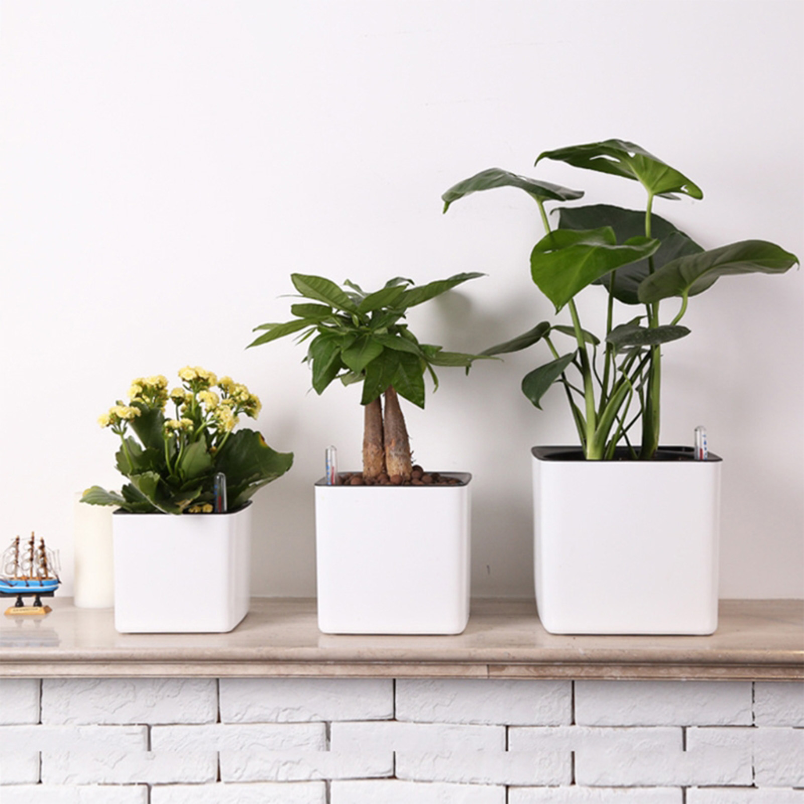 Self Watering Insert - 自動給水プランター 水位計付き自動給水ポット ホワイト 自動給水プランター モダンな装飾プランターポット