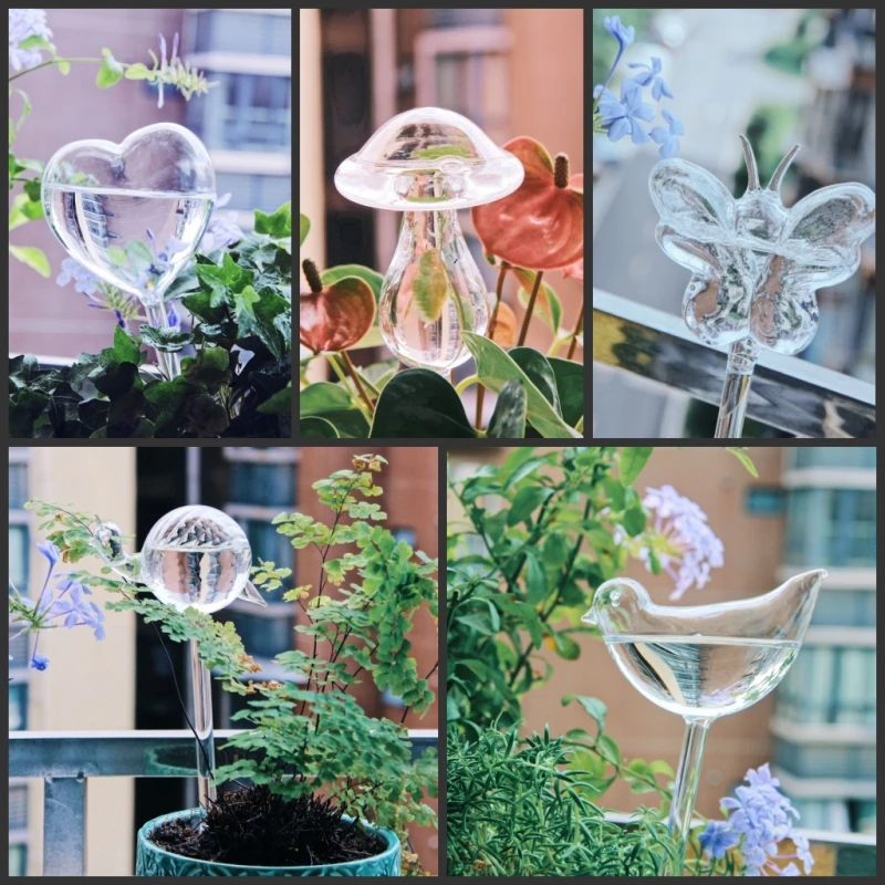 Self Watering Insert - 創造的なガラス製植物用給水器、きのこ型水やり装置、自動給水点滴灌漑、庭の植物水やり装飾