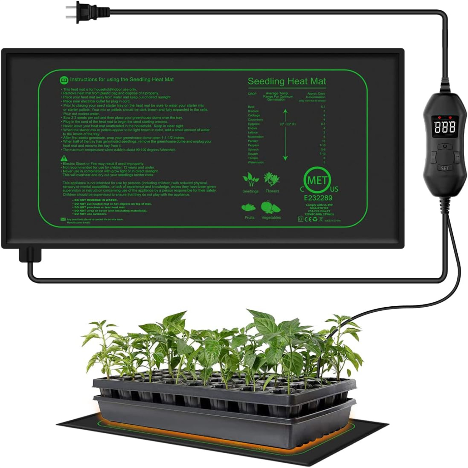 Rooting Gel Clone - 苗用ヒートマット デジタルサーモスタット付き 室内植物発芽加熱パッド 繁殖用クローンスターターマット EU/USプラグ