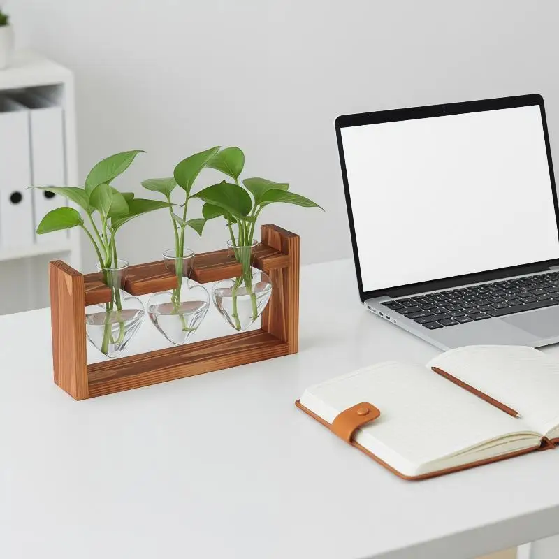 Propagation Station Vase - 〔20E〕 | 卓上ガラスプランター繁殖ステーション水耕栽培植物花瓶木製付き〔25〕