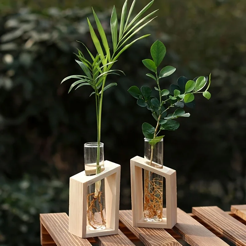 試験管ガラス花瓶 植物繁殖ステーション 水耕栽培花瓶 木製ス - Propagation Station Vase のレビューと価格