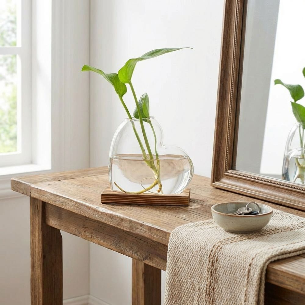 透明な水耕栽培ガラス花瓶木製スタンド装飾愛の形をした花瓶ミニ - Propagation Station Vase のレビューと価格